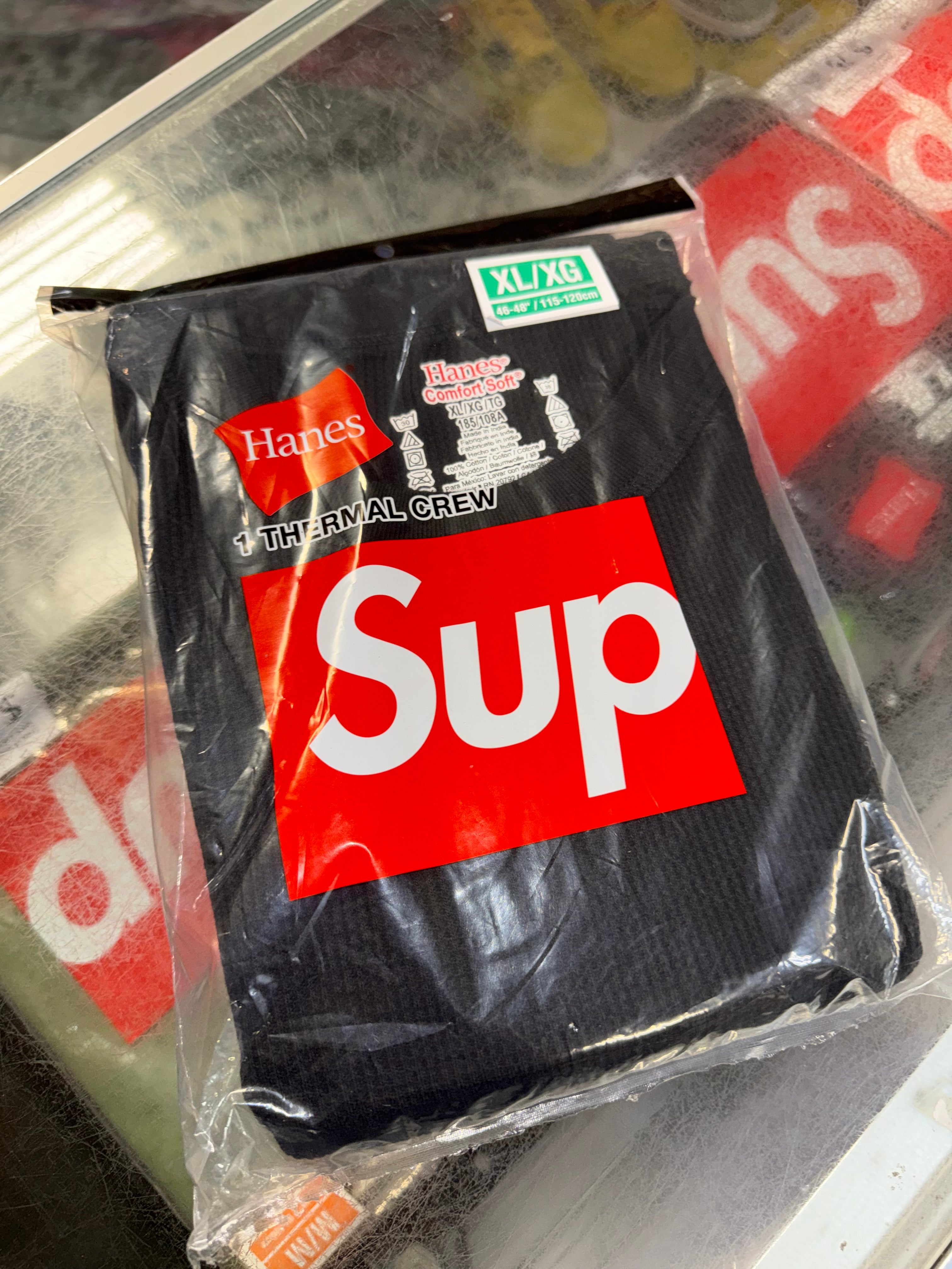 Size XL Supreme Hanes Thermal Crewneck “Black” Brand New