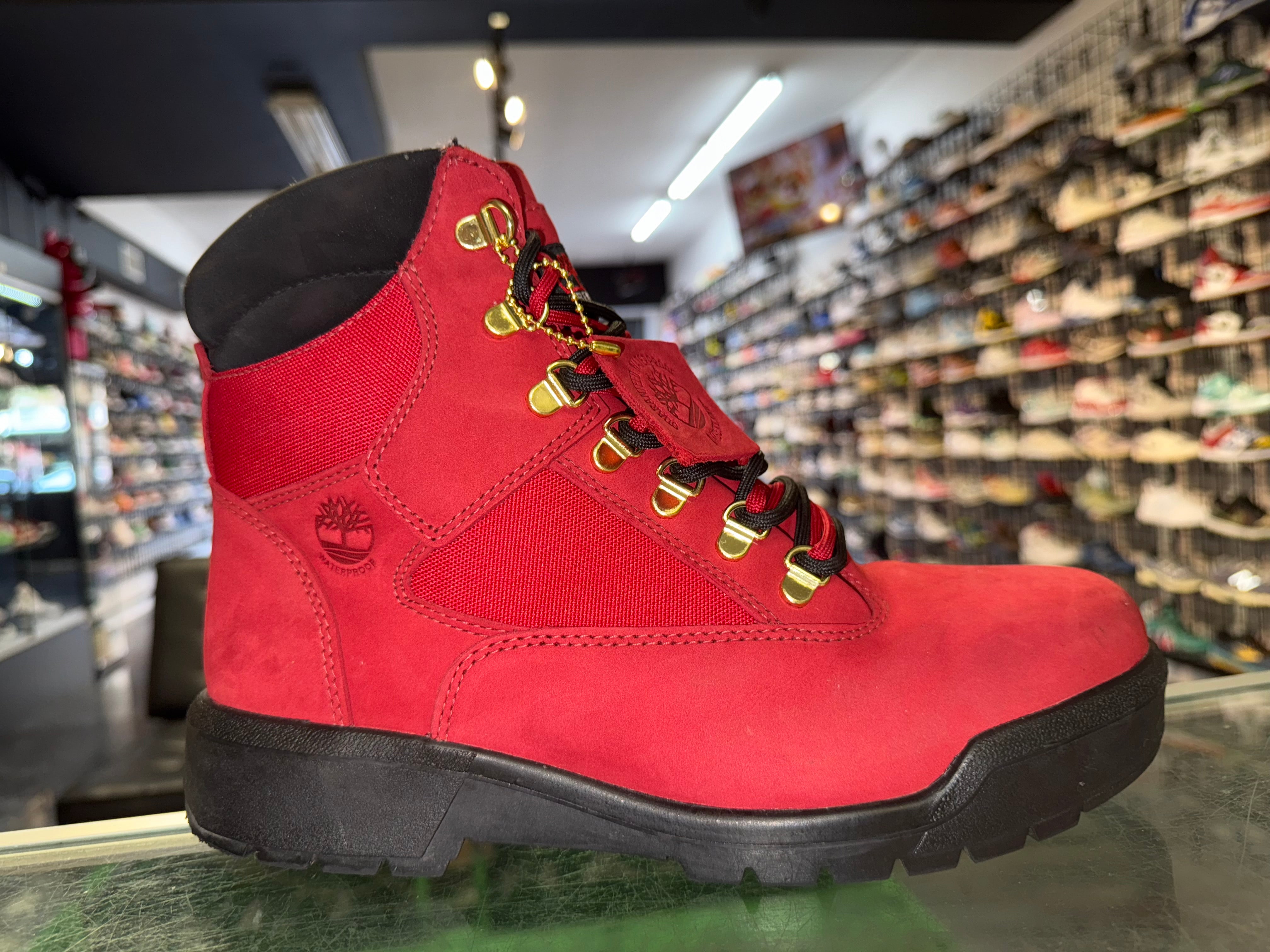Size 9 Timberland 6-Inch Field Boot “Red/Black”