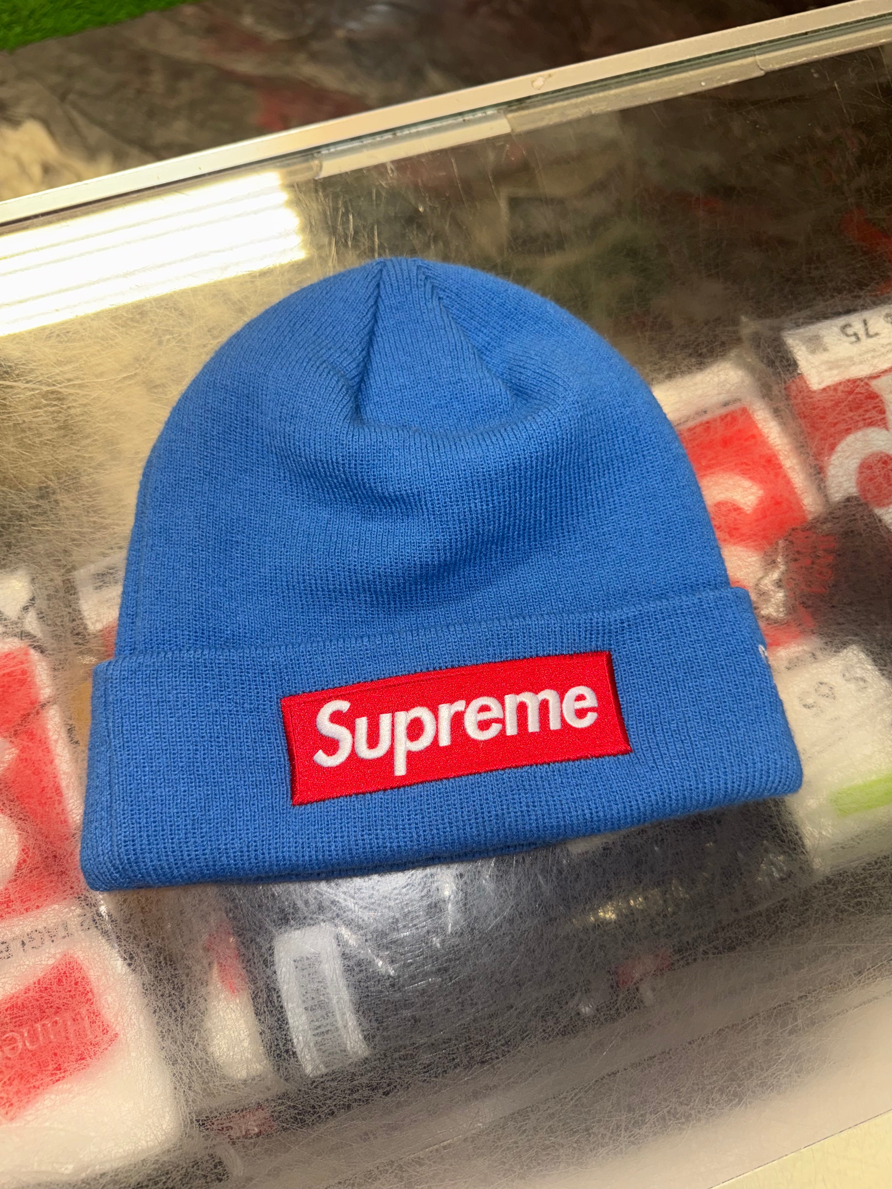 Size OS Supreme New Era Beanie “Blue/Red” Worn 1x
