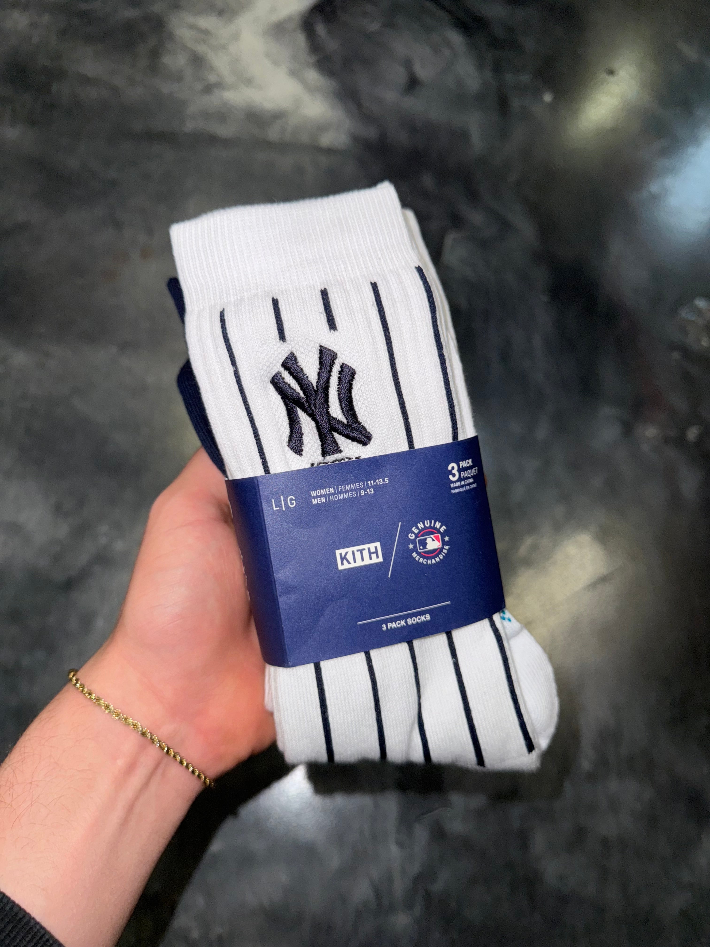 Size L (9-13) Kith NY Yankees 3 Pack Socks “Multicolor” Brand New