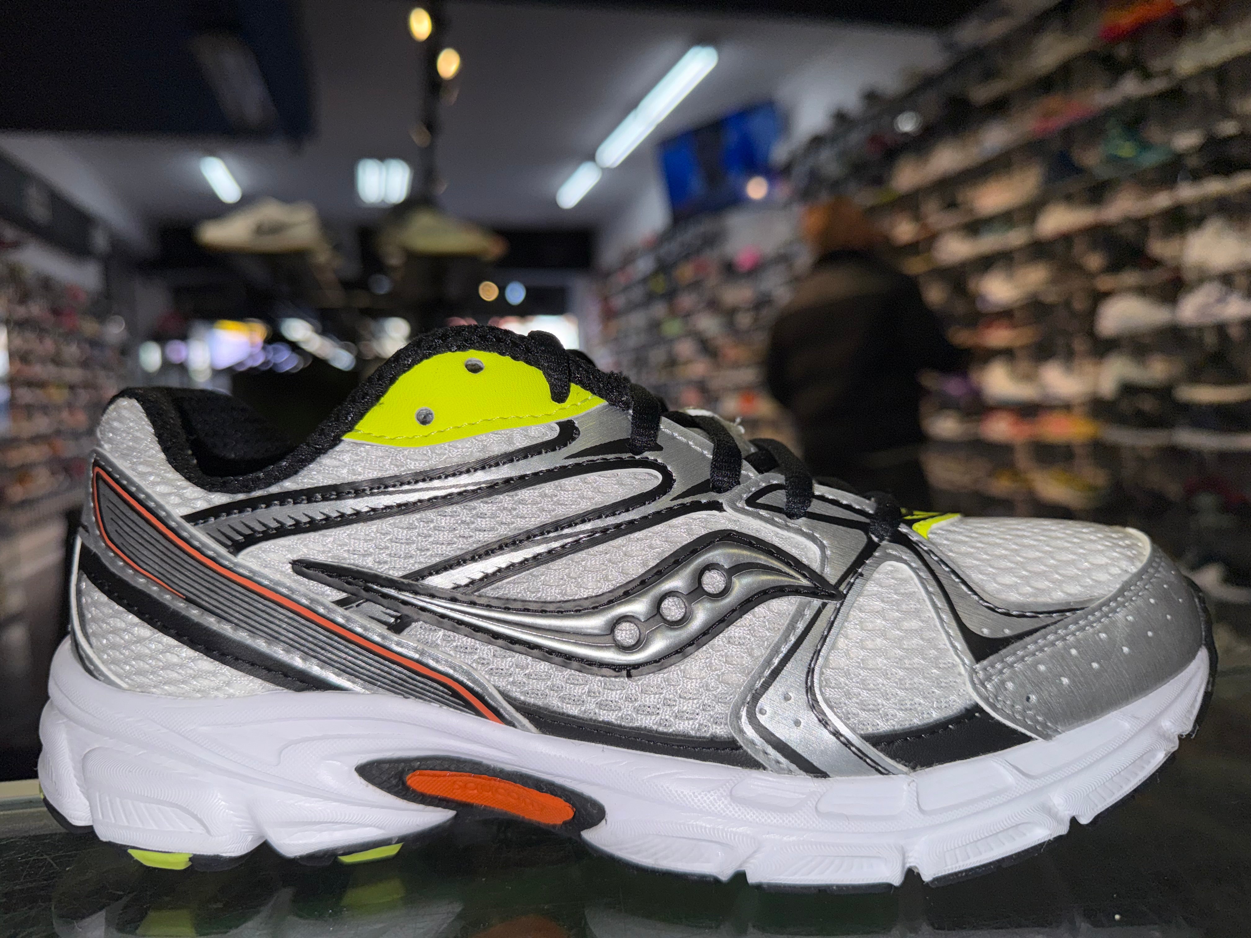 Size 7 Saucony Grid Ride Millennium "Silver Lime Orange"