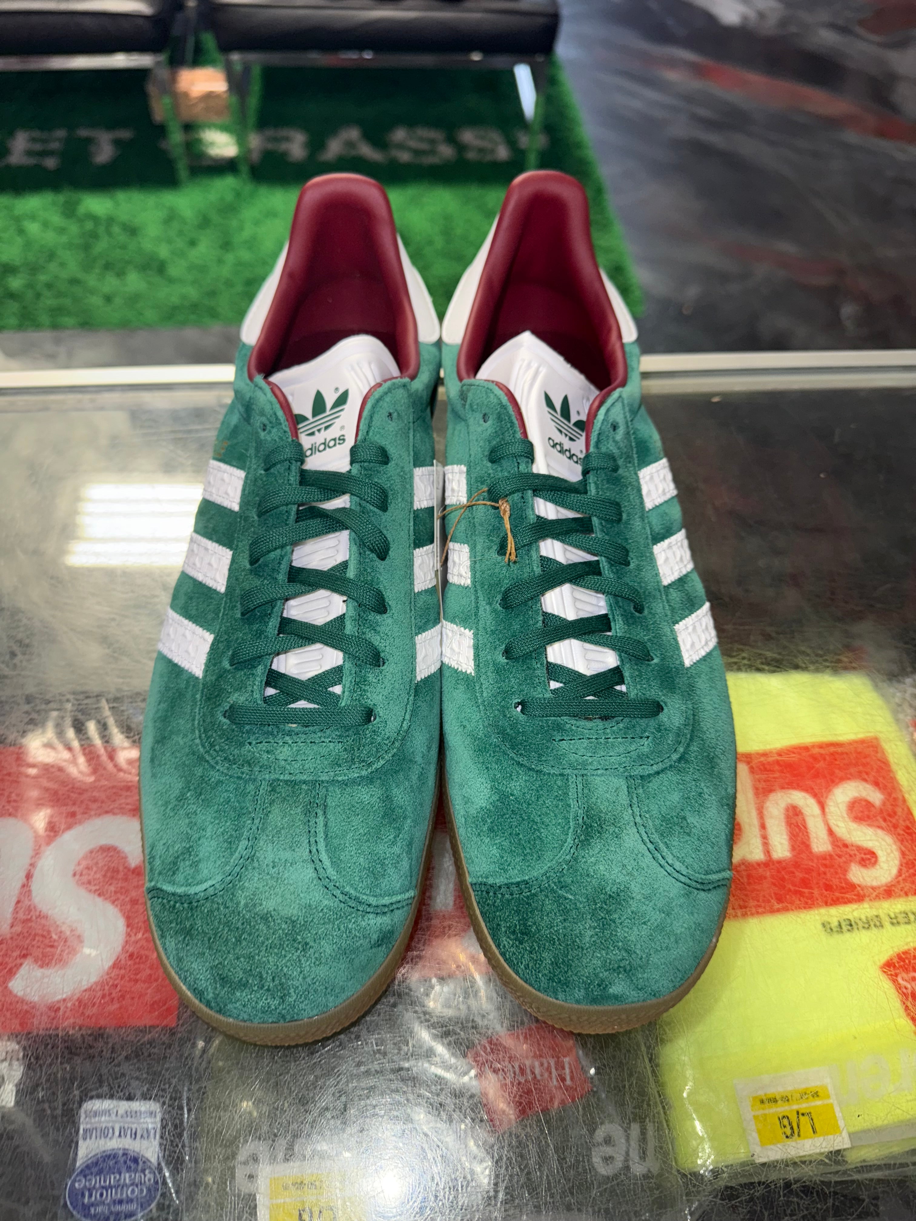 Size 12.5 Adidas Gazelle "Green Gum Burgundy" Brand New