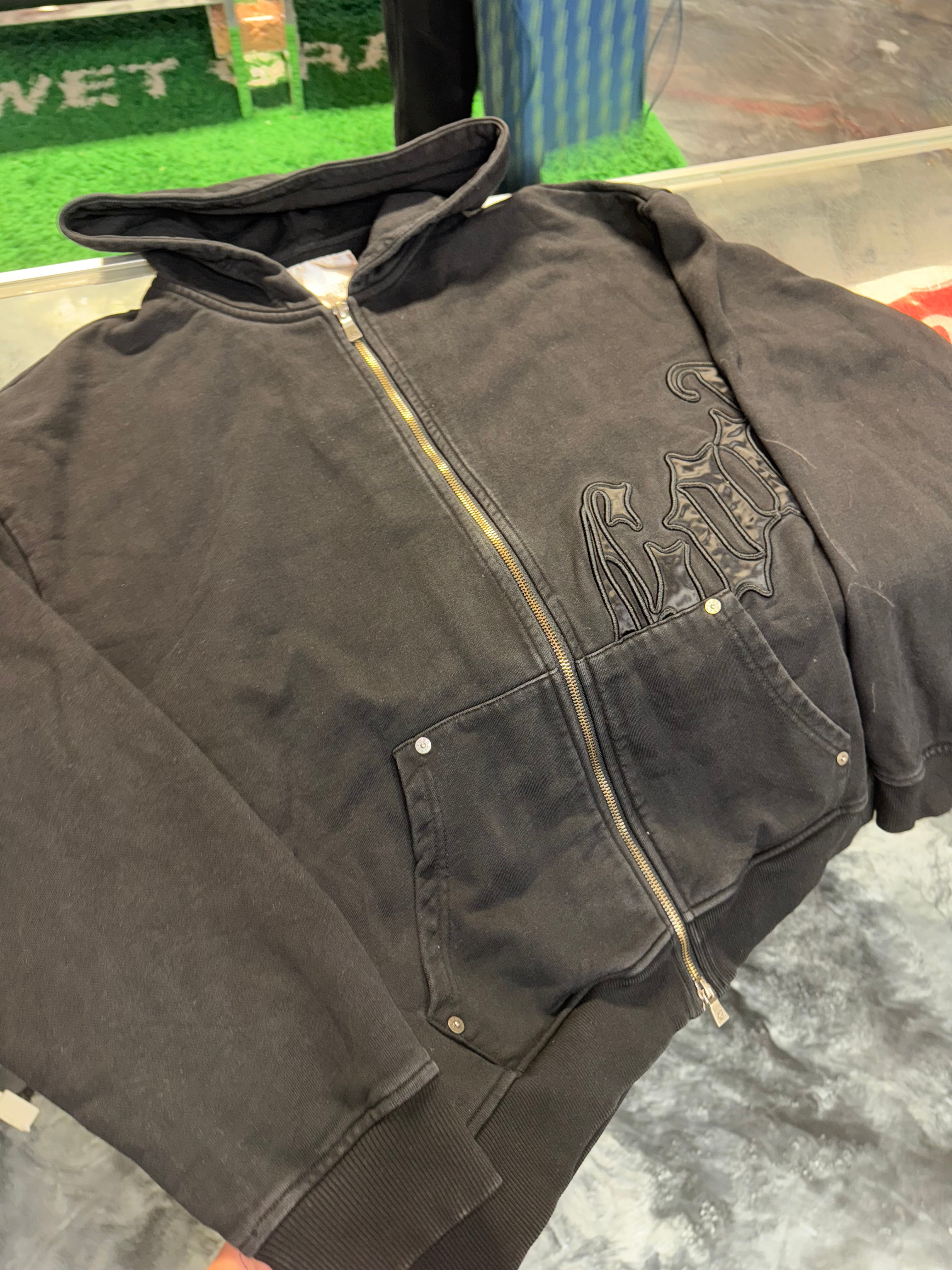 Size L Godspeed Satin Logo Zip-Up Hoodie “Black”