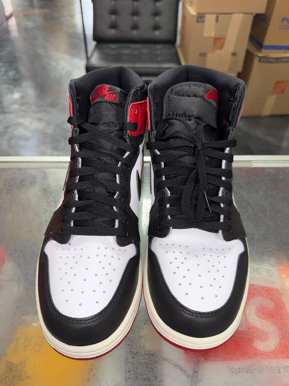 Air Jordan 1 Black Toe Reimagined sneaker, pre-owned, size 10.5 – view 5
