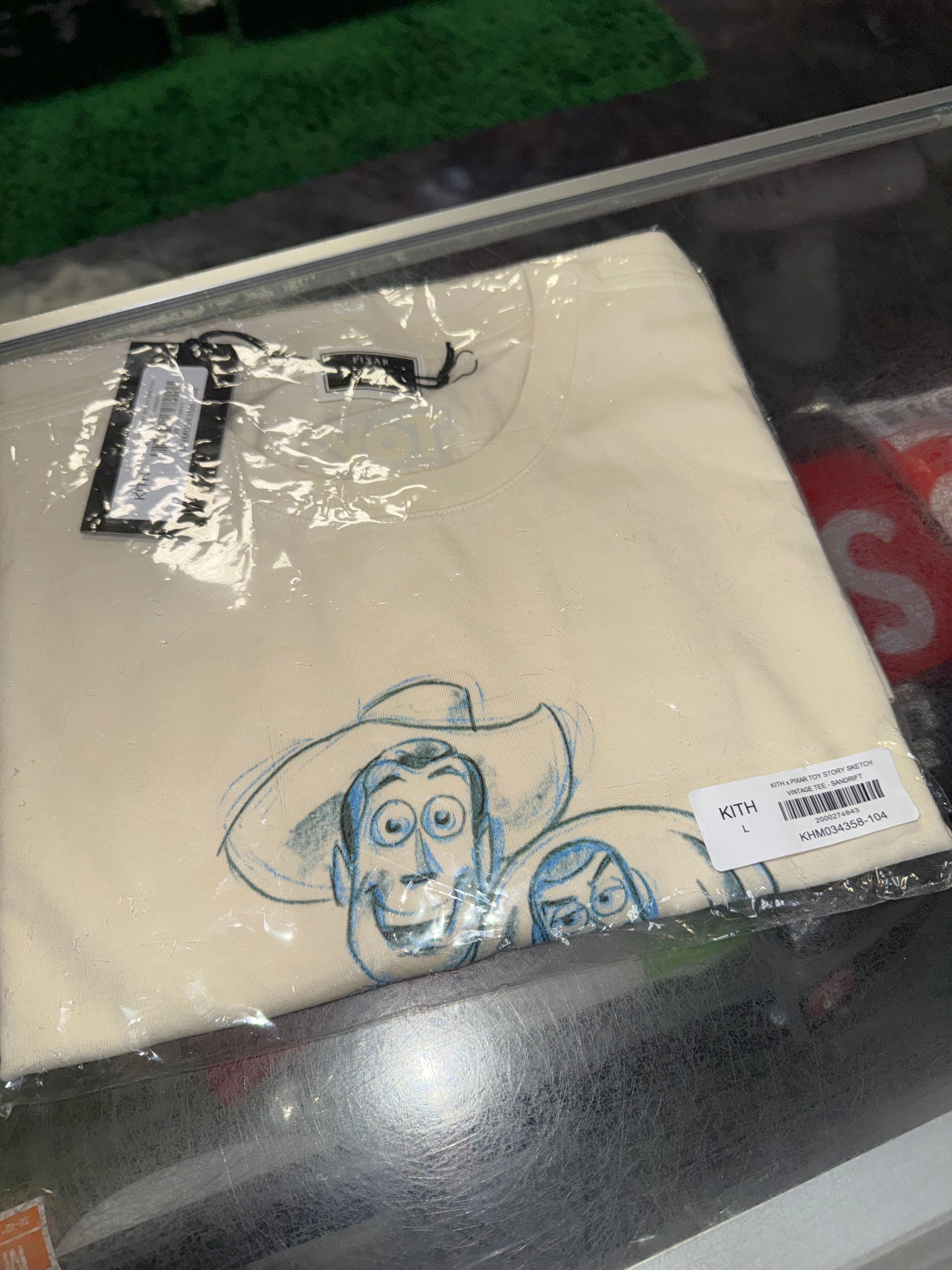 Size L Kith Pixar Toy Story Sketch Tee “Sandrift” Brand New