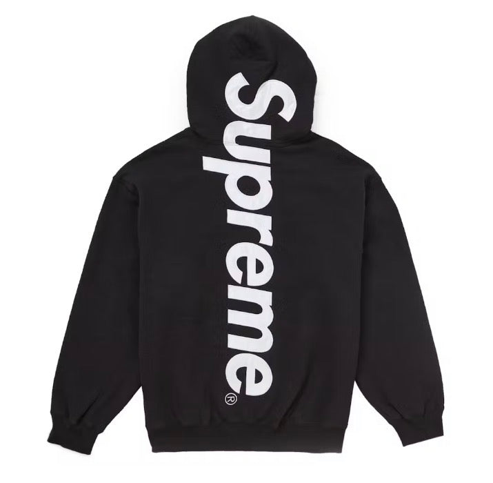 Size M Supreme Satin Appliqué Hoodie “Black/White”