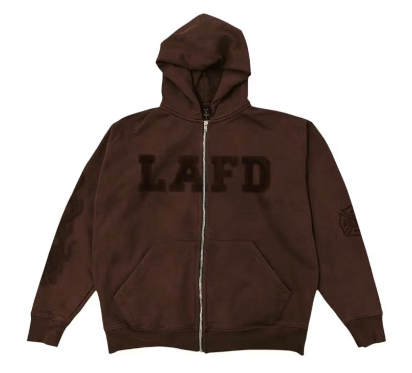 Size M (Fits L) Travis Scott LAFD Zip Up Hoodie “Brown” Brand New