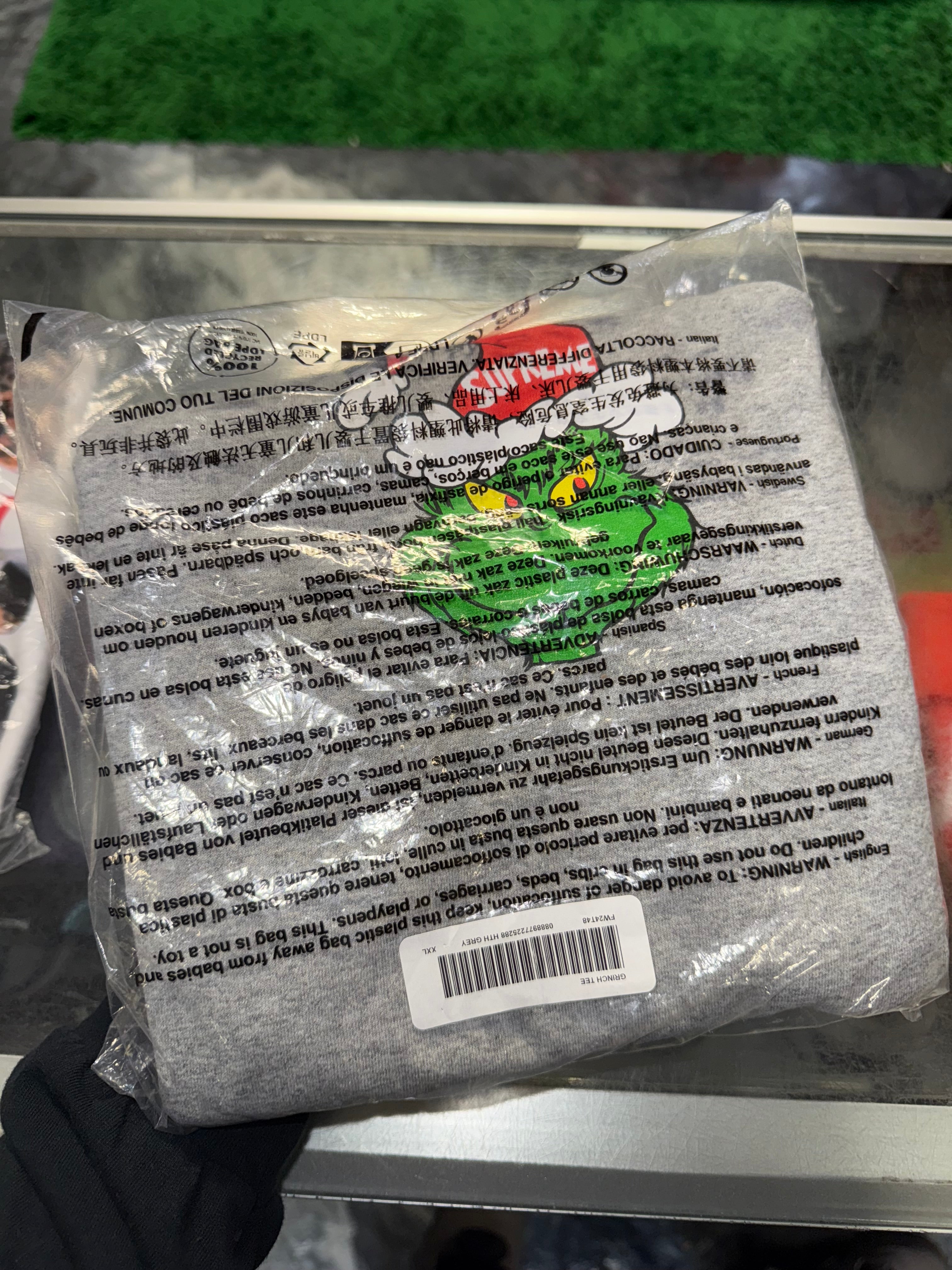Size XXL Supreme Grinch Tee “Grey” Brand New