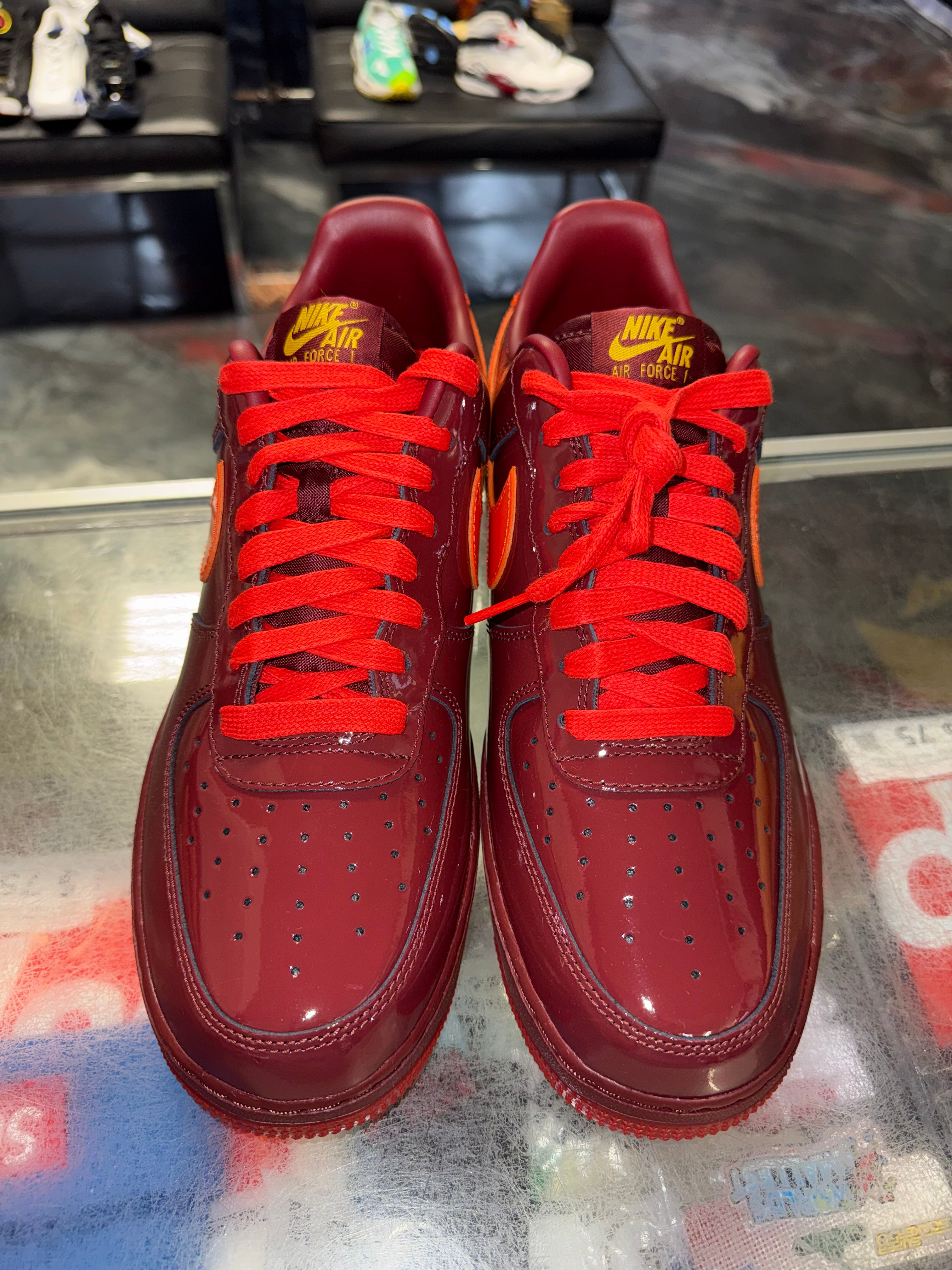 Size 11 Air Force 1 Patent Leather "Dark Team Red Safety Orange" Brand New