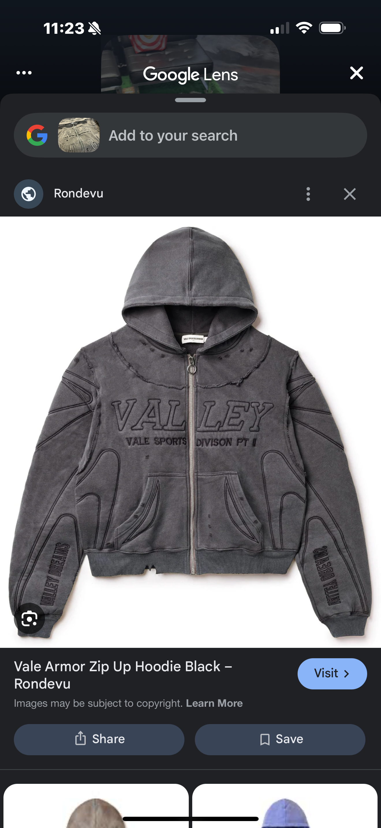 Size XL (Fits L) Vale Armor Zip Up Hoodie “Black/Grey”