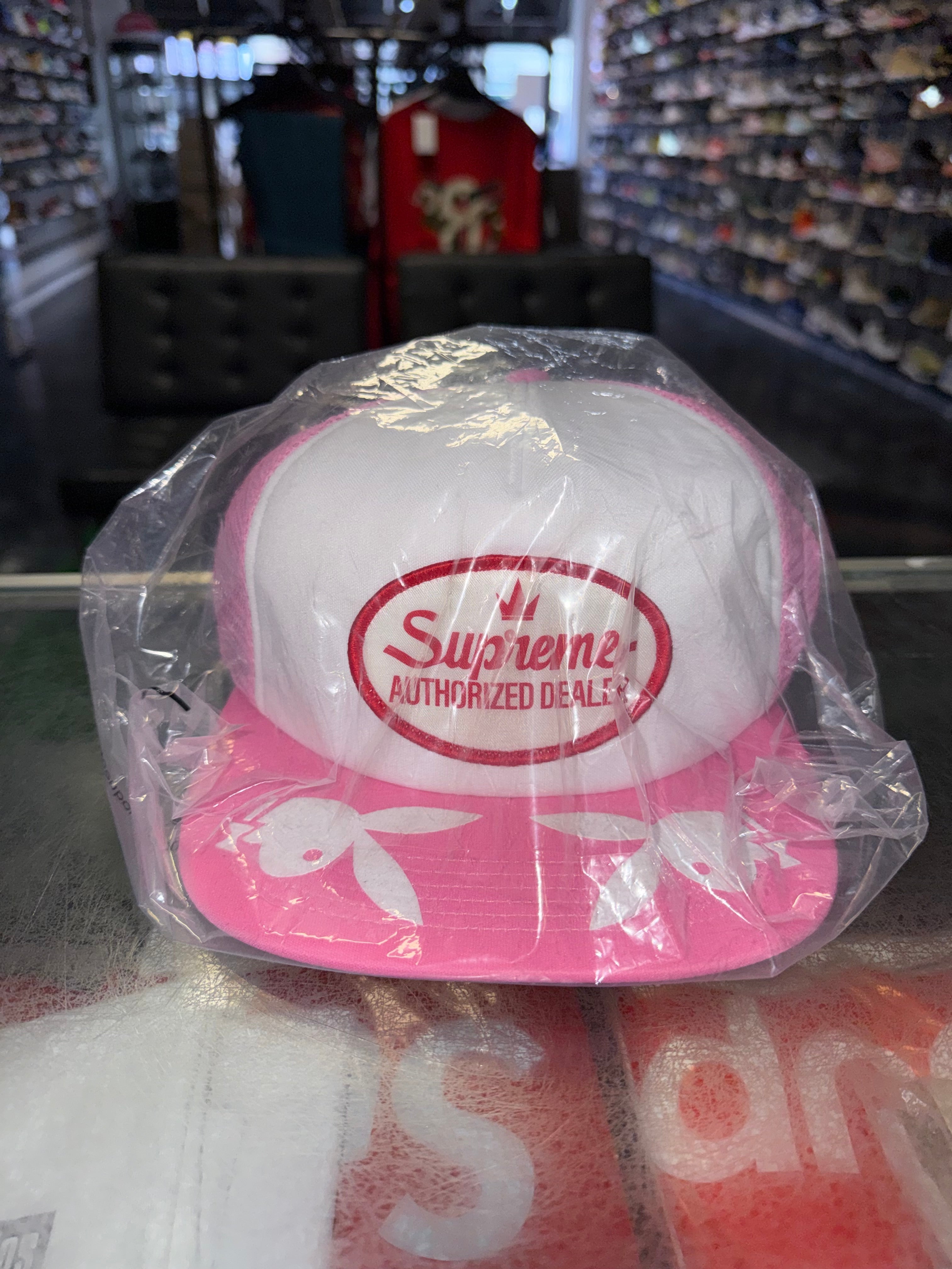 Size OS Supreme Playboy Trucker Hat “Pink” Brand New