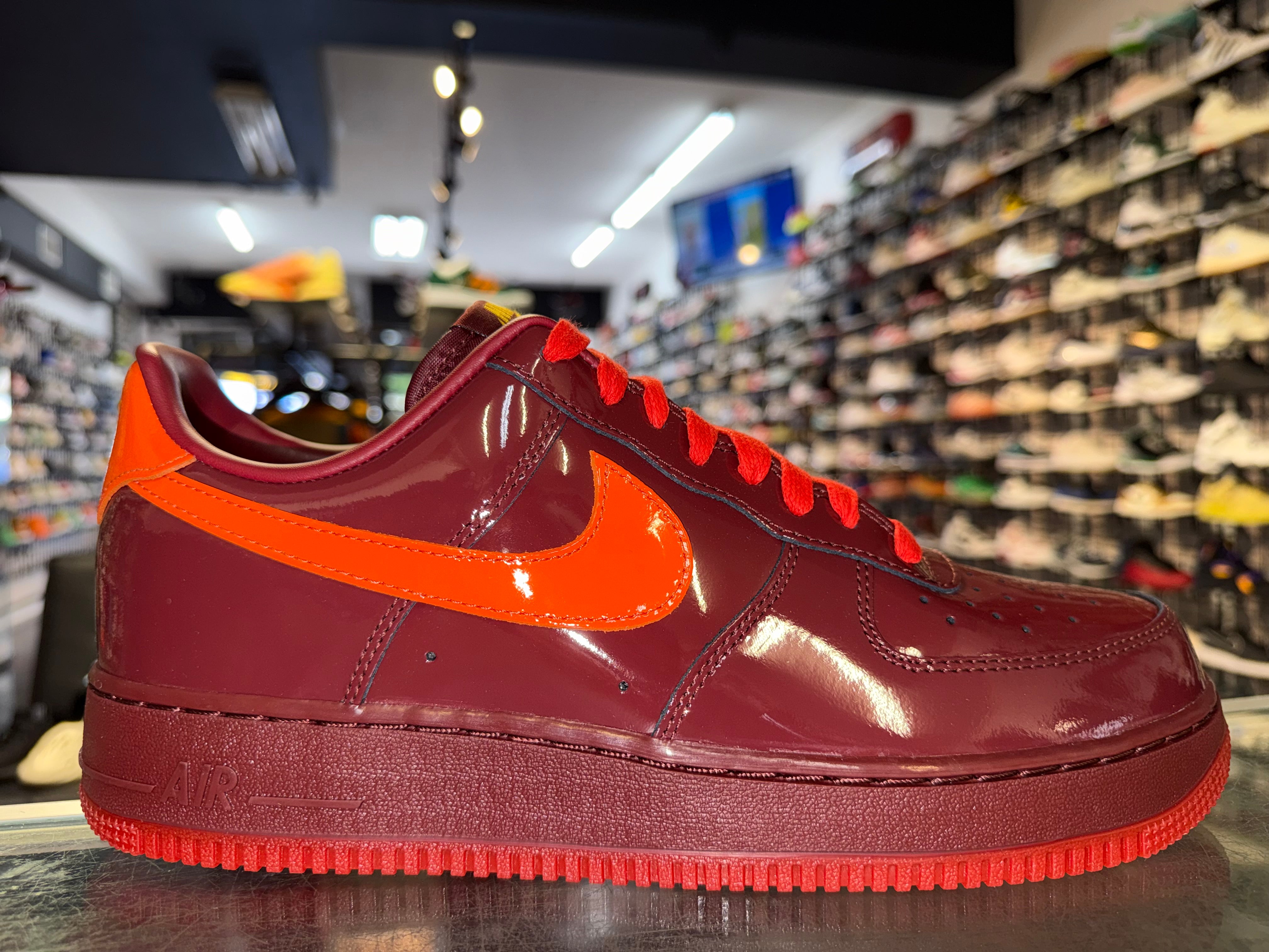 Size 11 Air Force 1 Patent Leather "Dark Team Red Safety Orange" Brand New