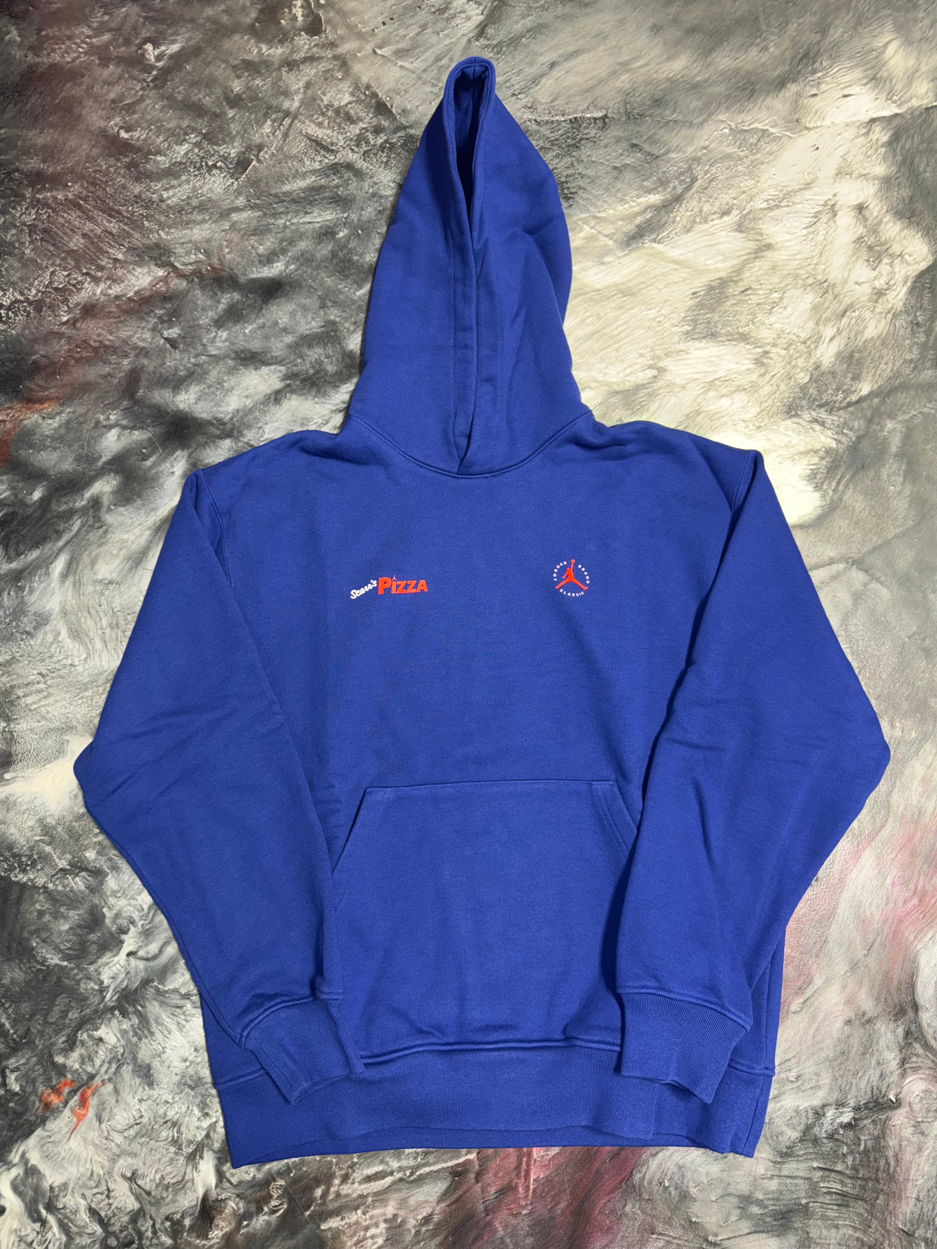 Size L Jordan x Scarr’s Pizza Friends & Family Hoodie “Blue” Brand New