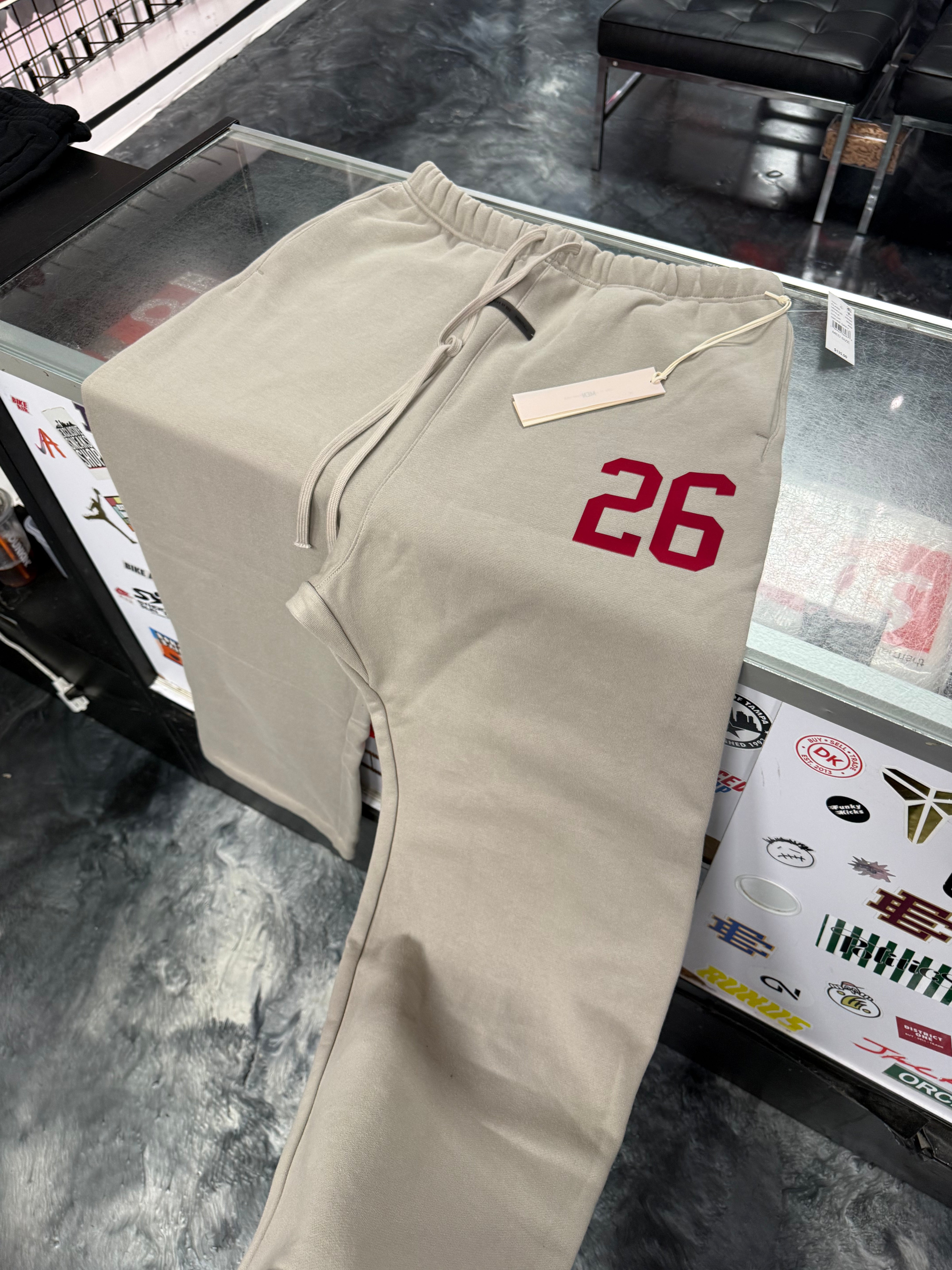 Size M (Fits L) Essentials FOG Wide Leg Sweatpants “Grey/Red 26” Brand New