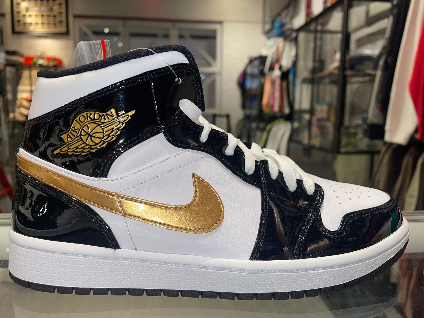 Size 9 Air Jordan 1 Mid “Patent Black White Gold” Brand New (Mall)